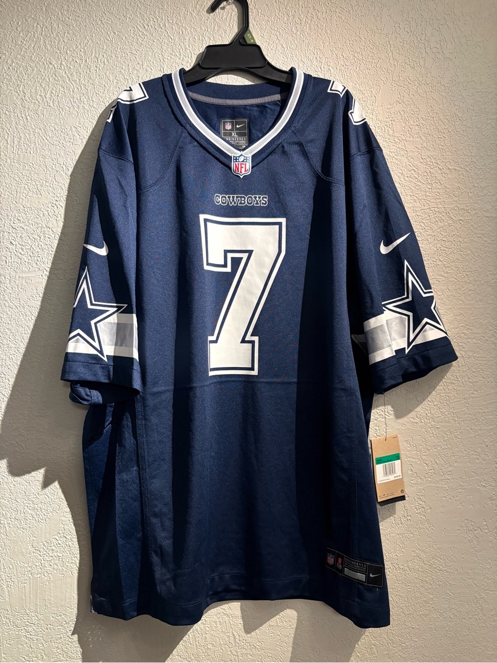 Nike Navy and White Cowboys #7 Football Jersey